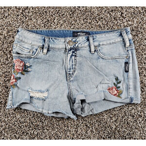 Silver Jeans Womens Sz 28" Aiko Cut Off Blue Jean Shorts Floral Embroidered Y2K